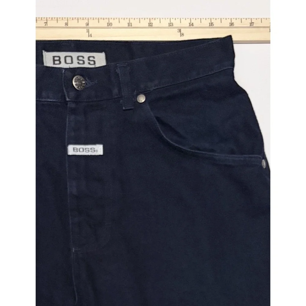VTG 90s Boss Jeans Baggy Wide Leg Dark Wash Navy Made in USA Denim Skater 32x34